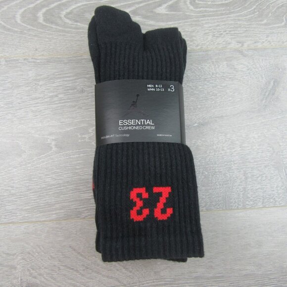 Jordan Essentials Crew Socks (3 Pairs) Mens Size 8-12 Black Red NEW - Picture 2 of 10